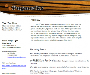 Crown Ridge Tiger Sanctuary Pugmarks Newsletter